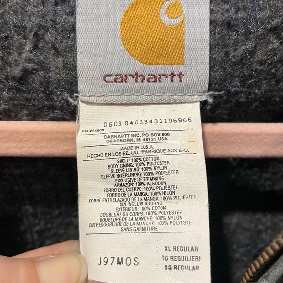 VTG Carhartt Detroit Jacket J97 MOS Moss Green Blanket Lined Distressed XL USA - Picture 5 of 11